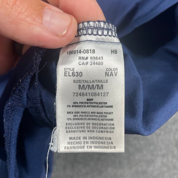 Elle Mock Wrap Scrub Top Women's Medium Blue Zip Pocket Medical Nursing - Picture 8 of 12